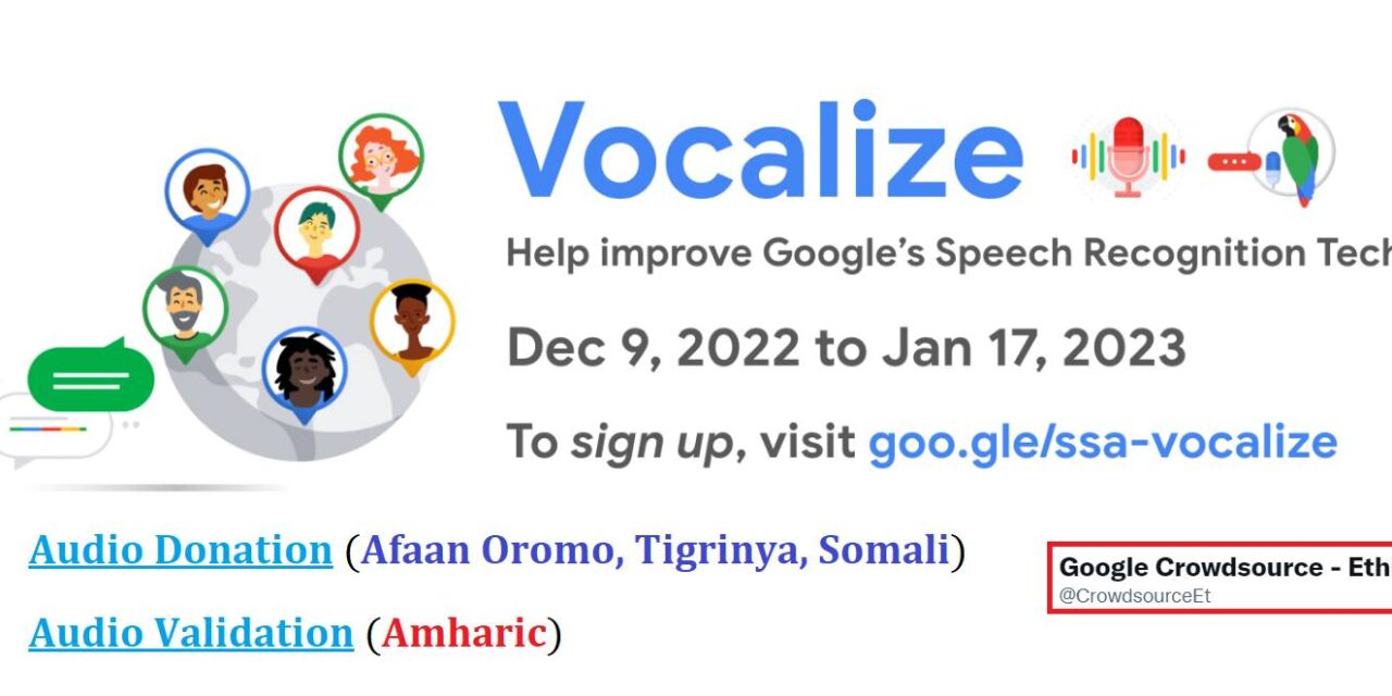 Vocalize Ethiopian Languages – Sign up to participate!  #40DaysofAudio